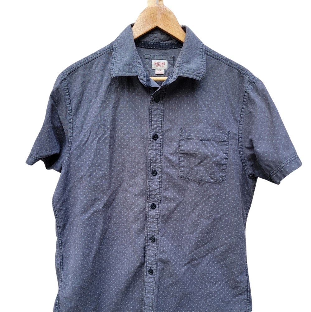 Men's Blue Polka Dot Short Sleeve Button Down Shirt